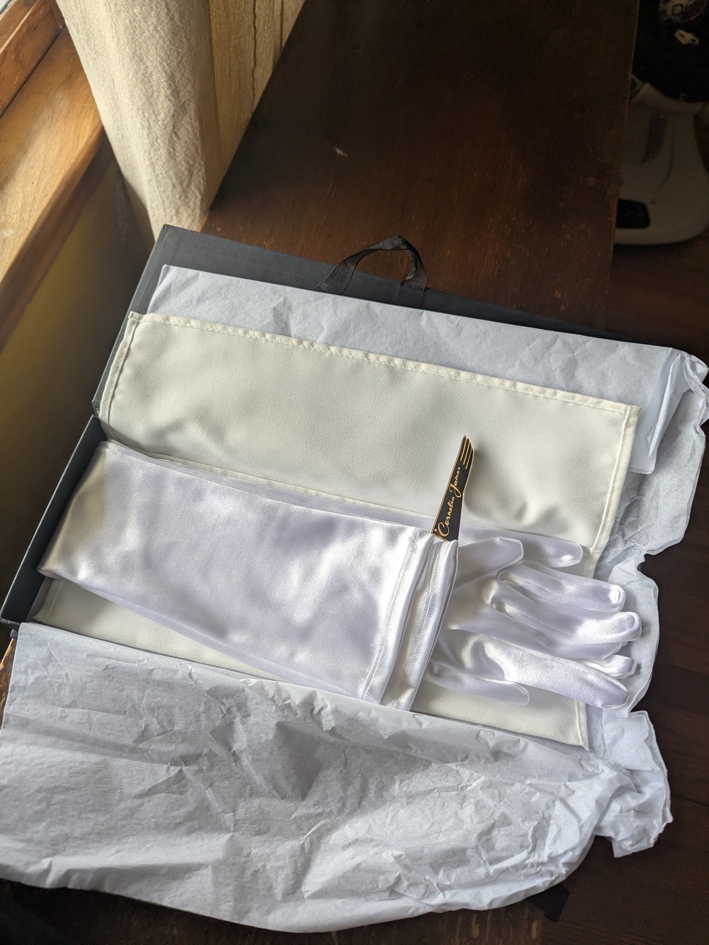 Cornelia James White Satin Gloves - Picture 2 of 4